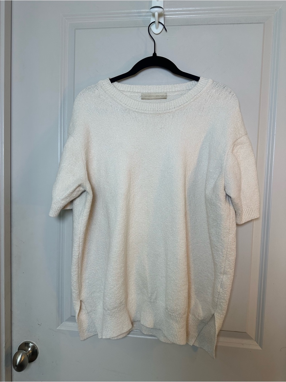 VANESSA BRUNO Chenille Cream Oversized CrewNeck Sweater, Small/Medium